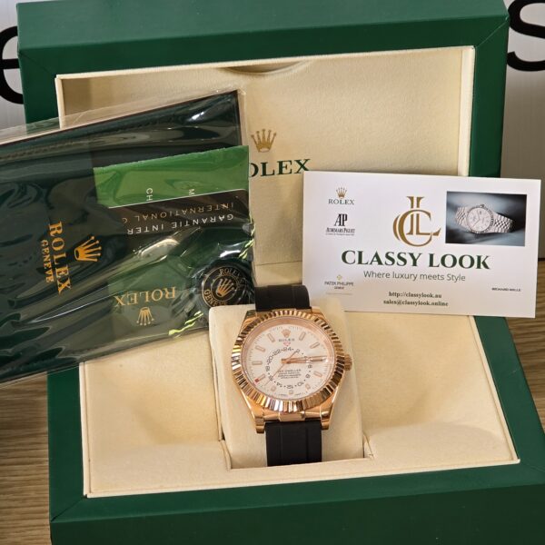 Rolex Sky Dweller 42mm 18K Rose Gold Rubber White Dial Automatic Watch 326235