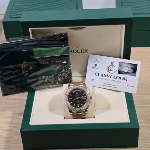 ROLEX DAY-DATE BLACK DIAL DIAMOND BEZEL 40MM